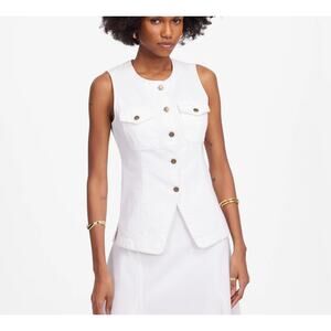 Madewell Women's Denim High Crewneck Button Front Jean Vest White 8 New